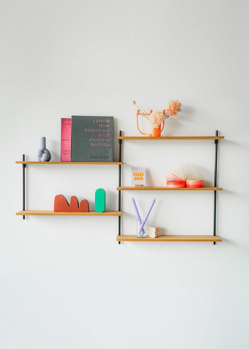 Oak Wall Shelf 87 cm - Double Offset Section (L2M1)