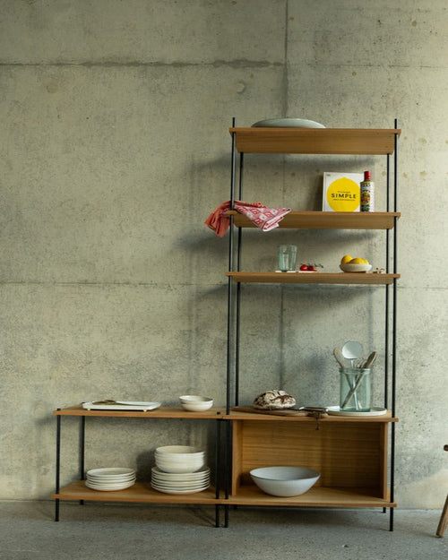 Oak Standing Shelf 180 cm - Asymmetric Double Section (L3H1)