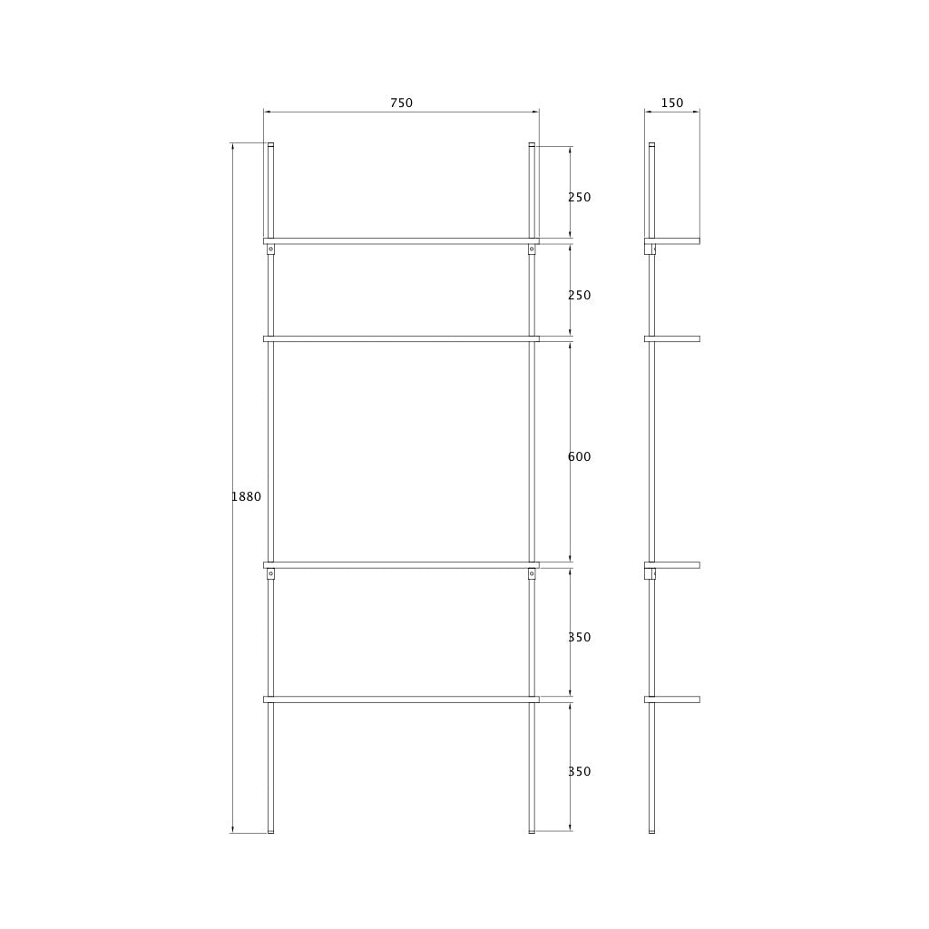 Tall oak standing wall shelf — KUUDU modular shelving system for living room and bedroom