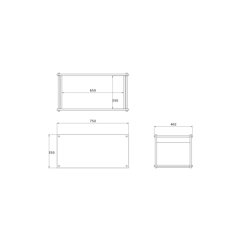 Solid oak storage box — KUUDU modular shelving system for living room and bedroom (measurements)