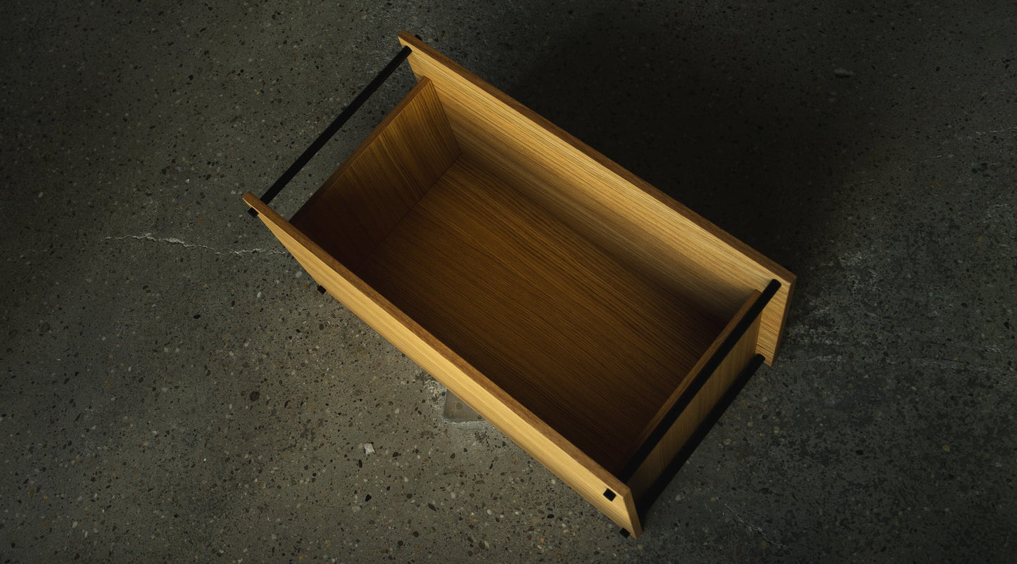 Solid oak storage box — KUUDU modular shelving system for living room and bedroom