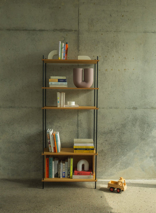 Modular oak bookshelf — KUUDU Standing Shelf H1 in the KUUDU modular shelving system