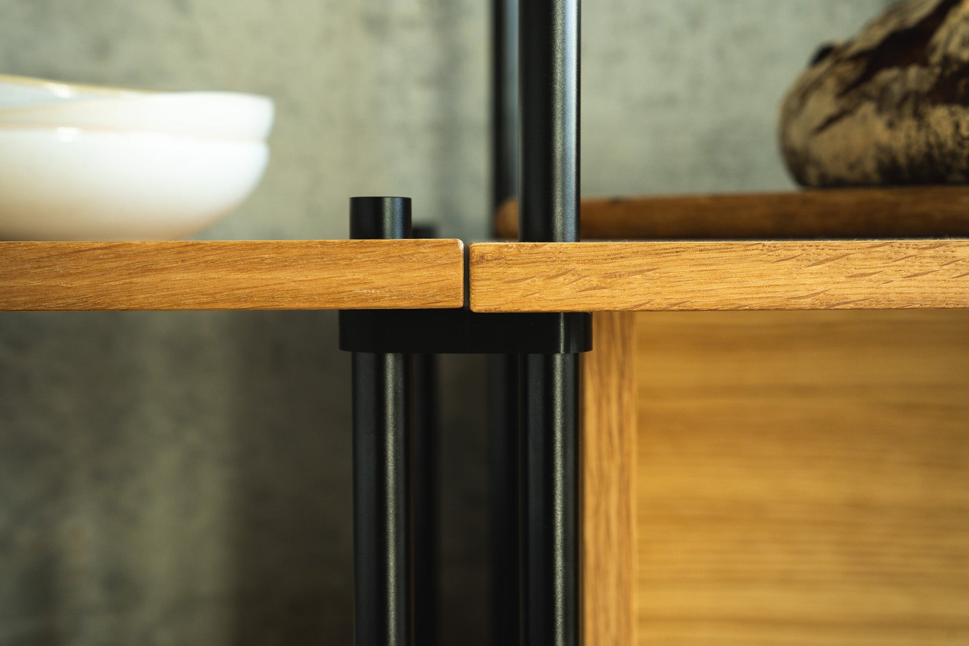 Asymmetric Double-Section Standing Shelf Unit - KUUDU Modular Shelving System - Oak