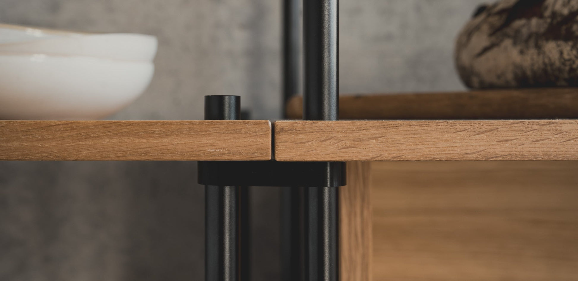 Wide Double-Section Sideboard with Open Storage - KUUDU Modular Shelving System - Oak