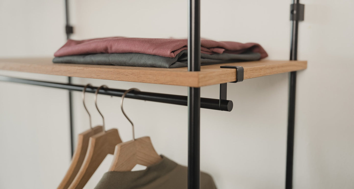 Tall standing oak wardrobe for entryways and narrow hallways — KUUDU modular shelving system