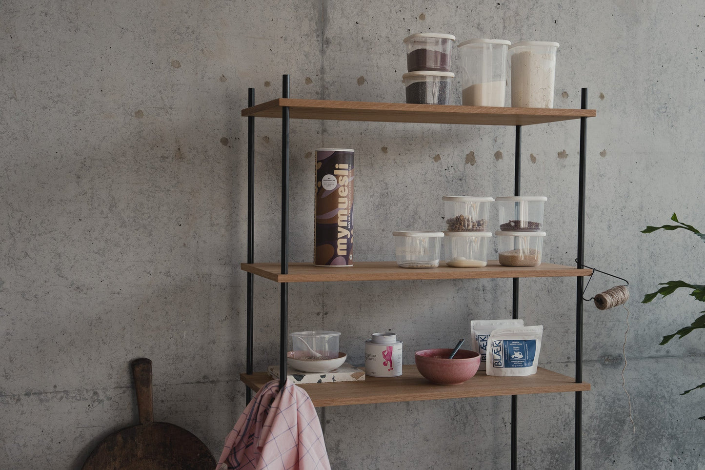Asymmetric Double-Section Standing Shelf Unit - KUUDU Modular Shelving System - Oak