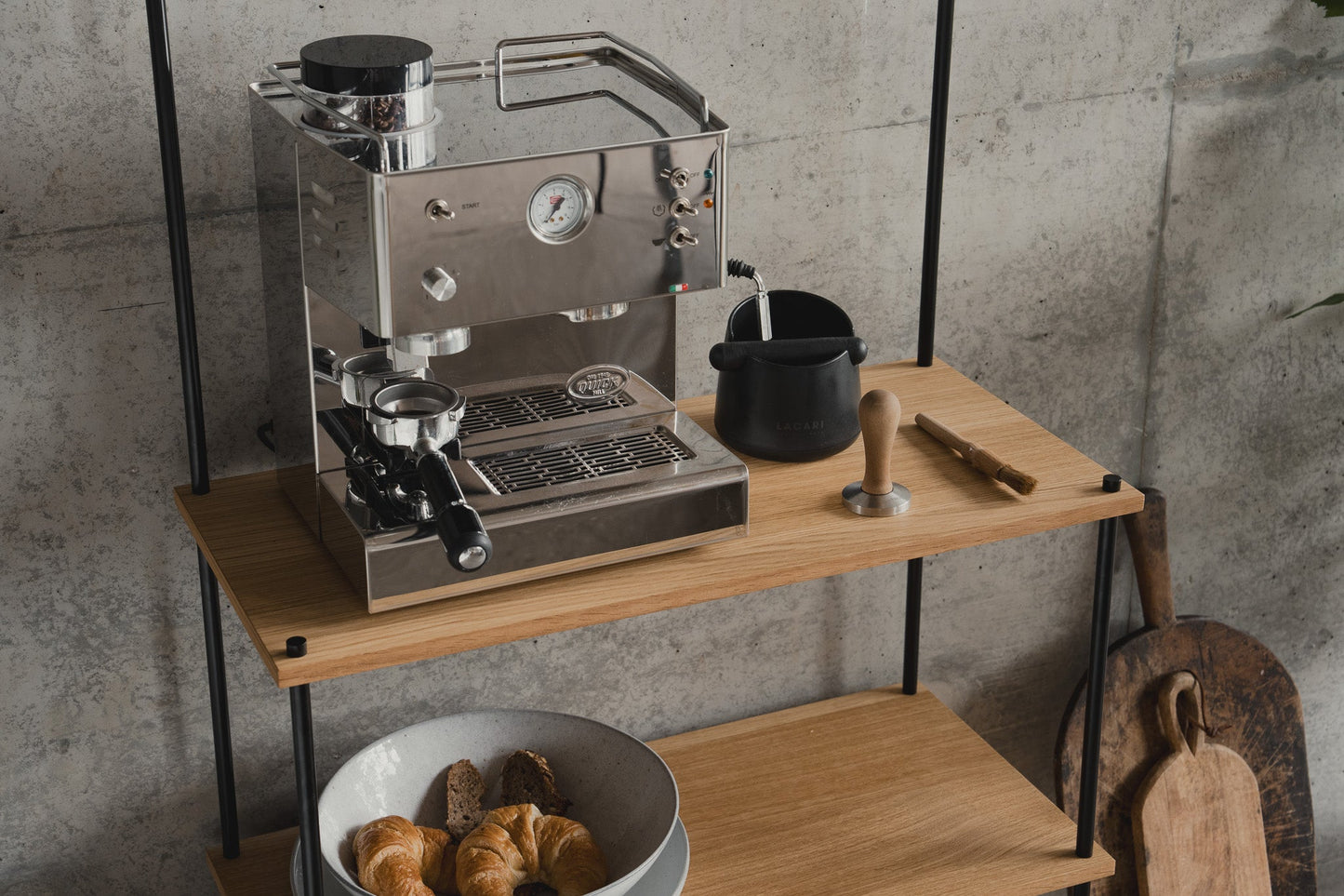 Tall Coffee Bar Station & Kitchen Storage Shelf - KUUDU Modular Shelving System - Oak