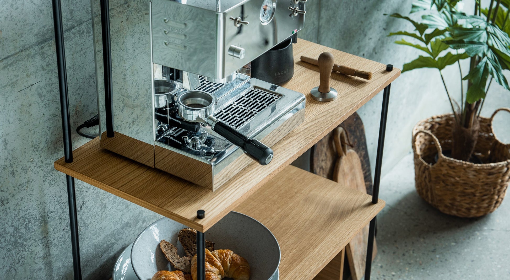 Tall Coffee Bar Station & Kitchen Storage Shelf - KUUDU Modular Shelving System - Oak