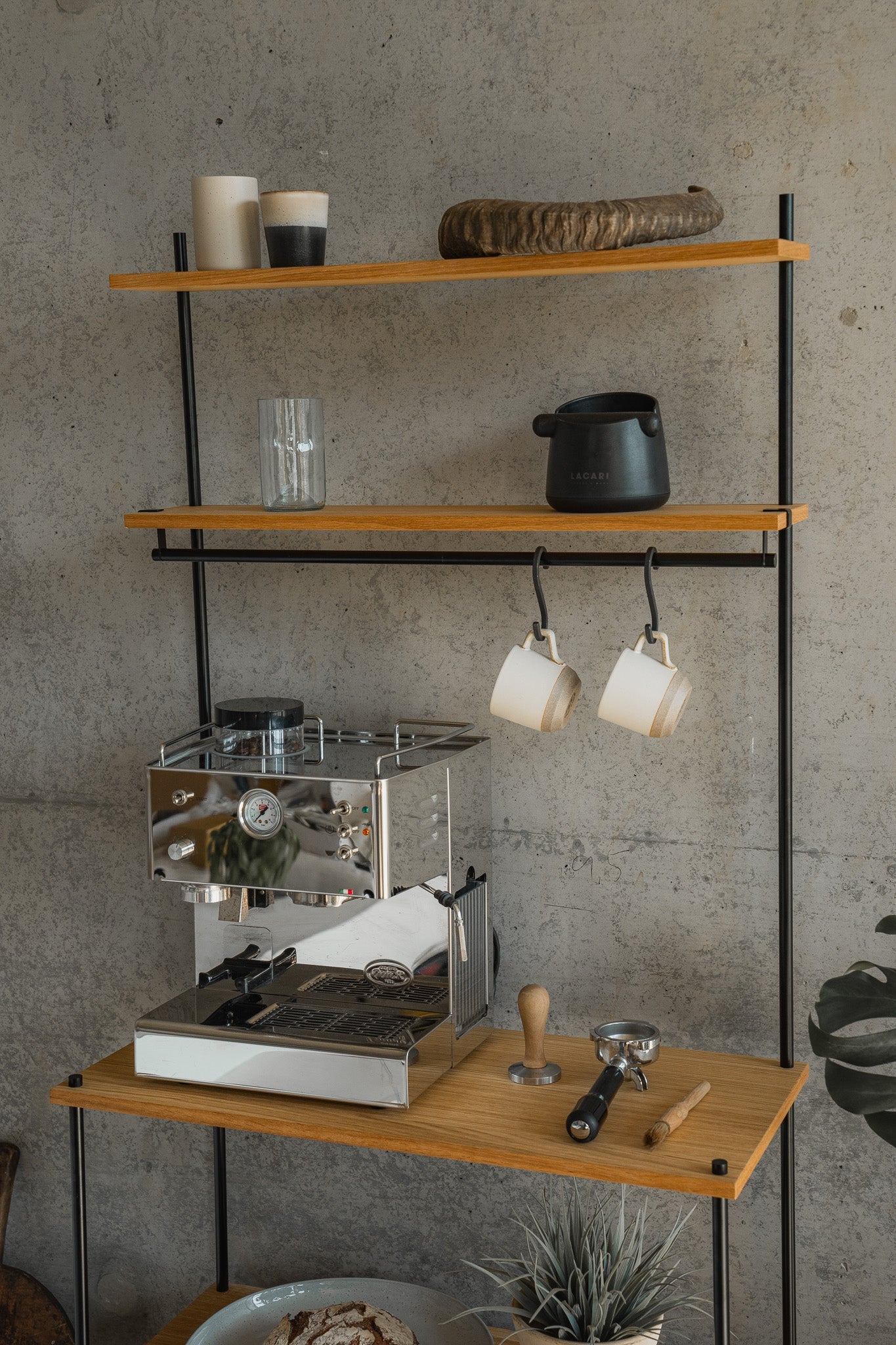 Tall Coffee Bar Station & Kitchen Storage Shelf - KUUDU Modular Shelving System - Oak