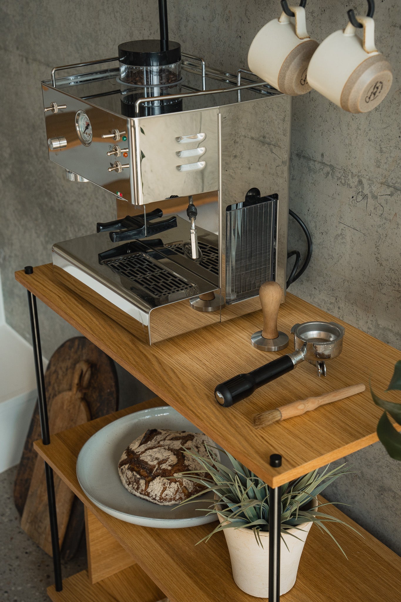 Tall Coffee Bar Station & Kitchen Storage Shelf - KUUDU Modular Shelving System - Oak