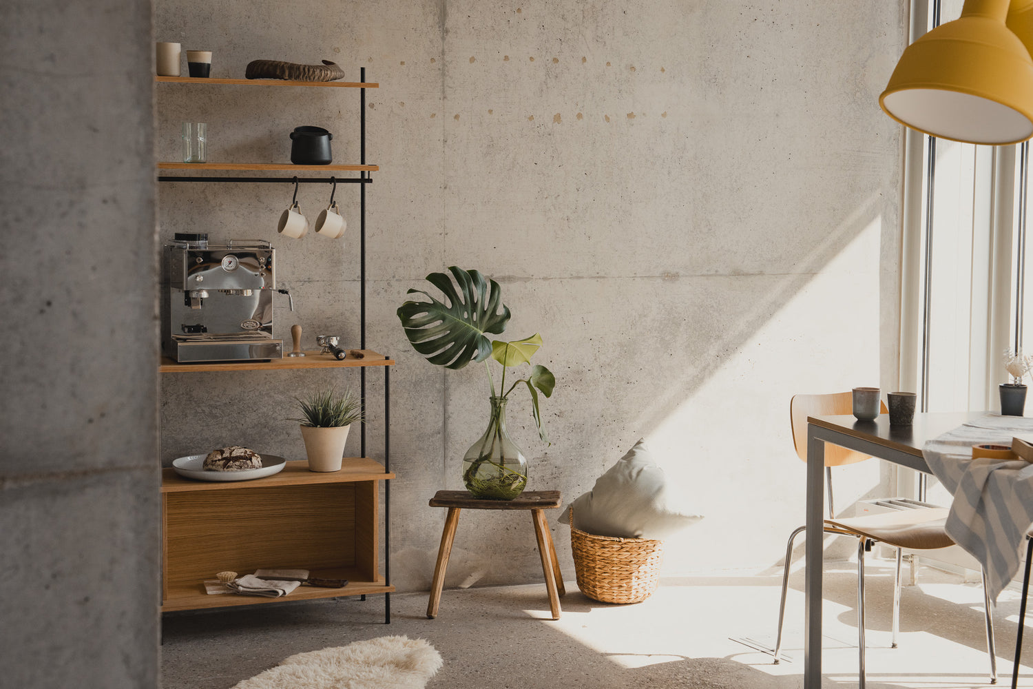 Tall Coffee Bar Station & Kitchen Storage Shelf - KUUDU Modular Shelving System - Oak
