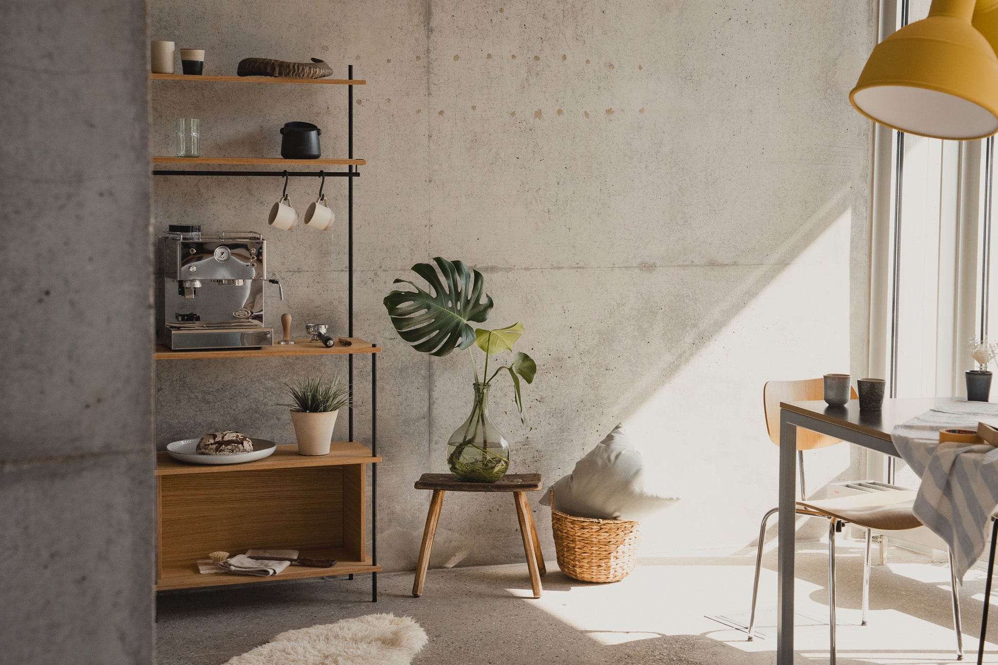 Tall Coffee Bar Station & Kitchen Storage Shelf - KUUDU Modular Shelving System - Oak