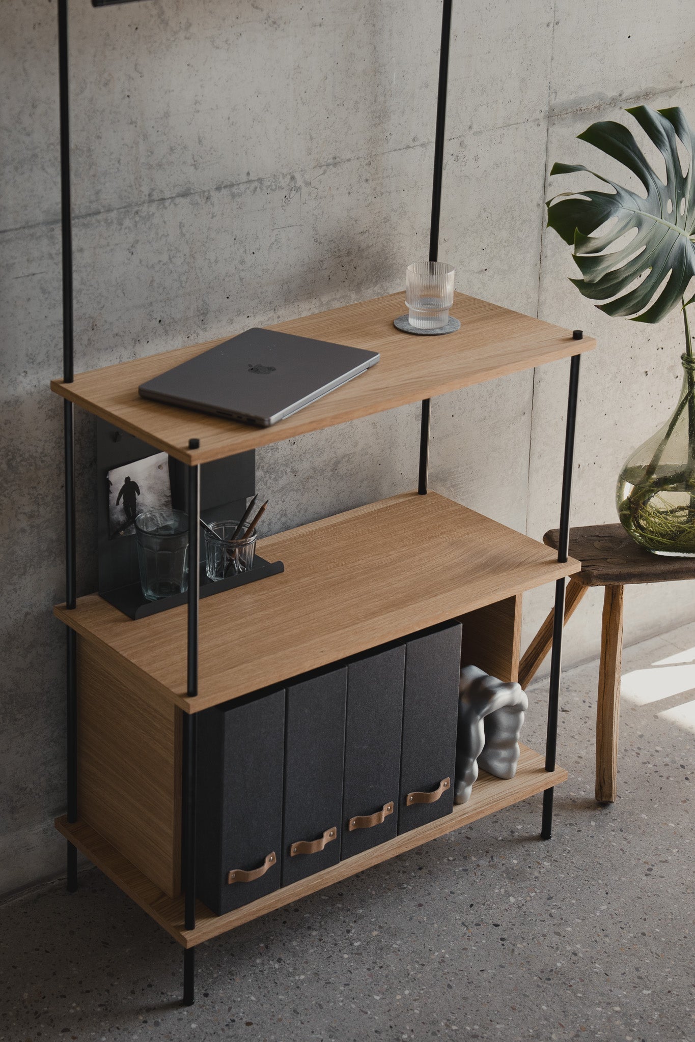 Tall Home Office Bookshelf & Stationery Organizer - KUUDU Modular Shelving System - Oak