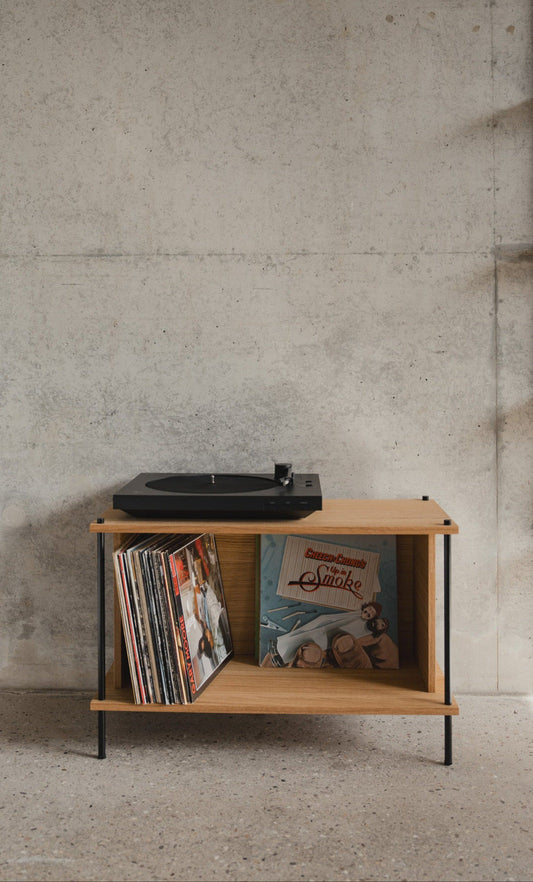 Minimalist Single-Section Media Console & Lowboard - KUUDU Modular Shelving System - Oak
