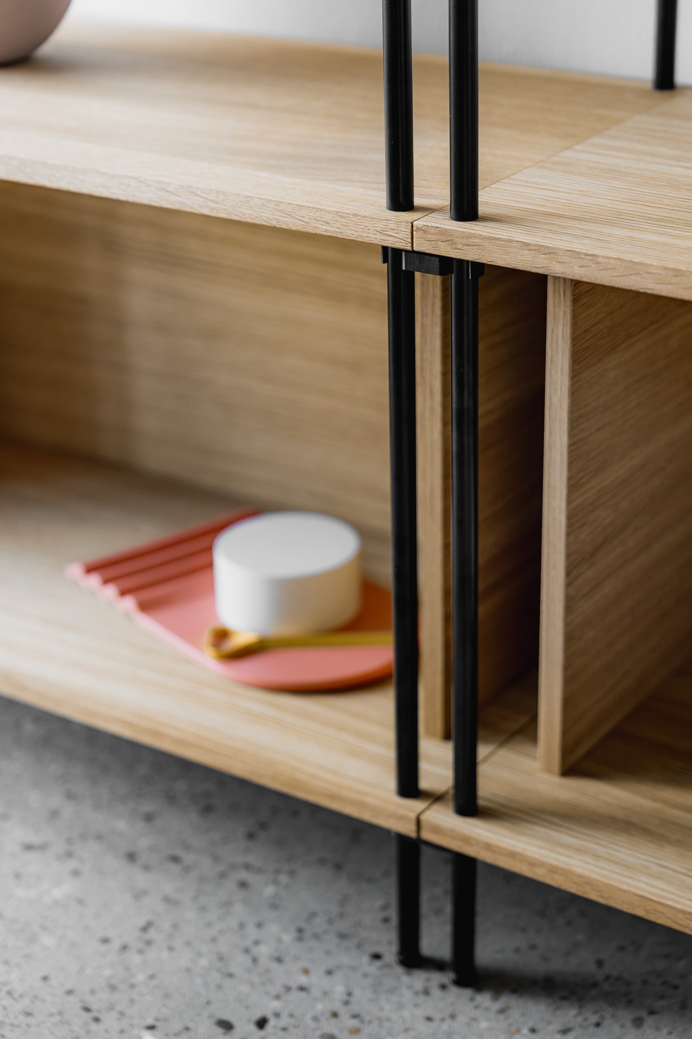 Large Double-Width Standing Library Bookshelf - KUUDU Modular Shelving System - Oak