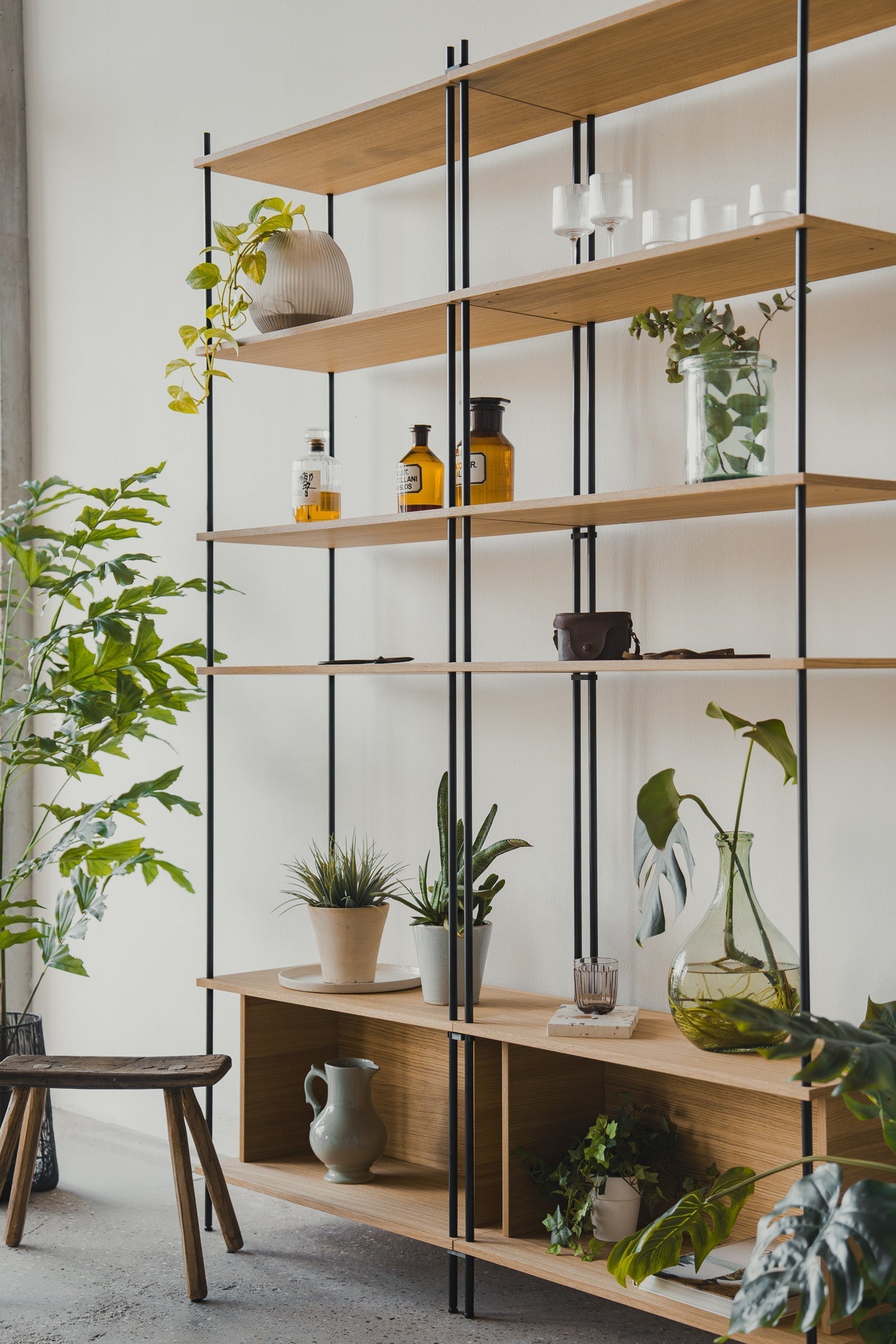 Large Double-Width Standing Library Bookshelf - KUUDU Modular Shelving System - Oak
