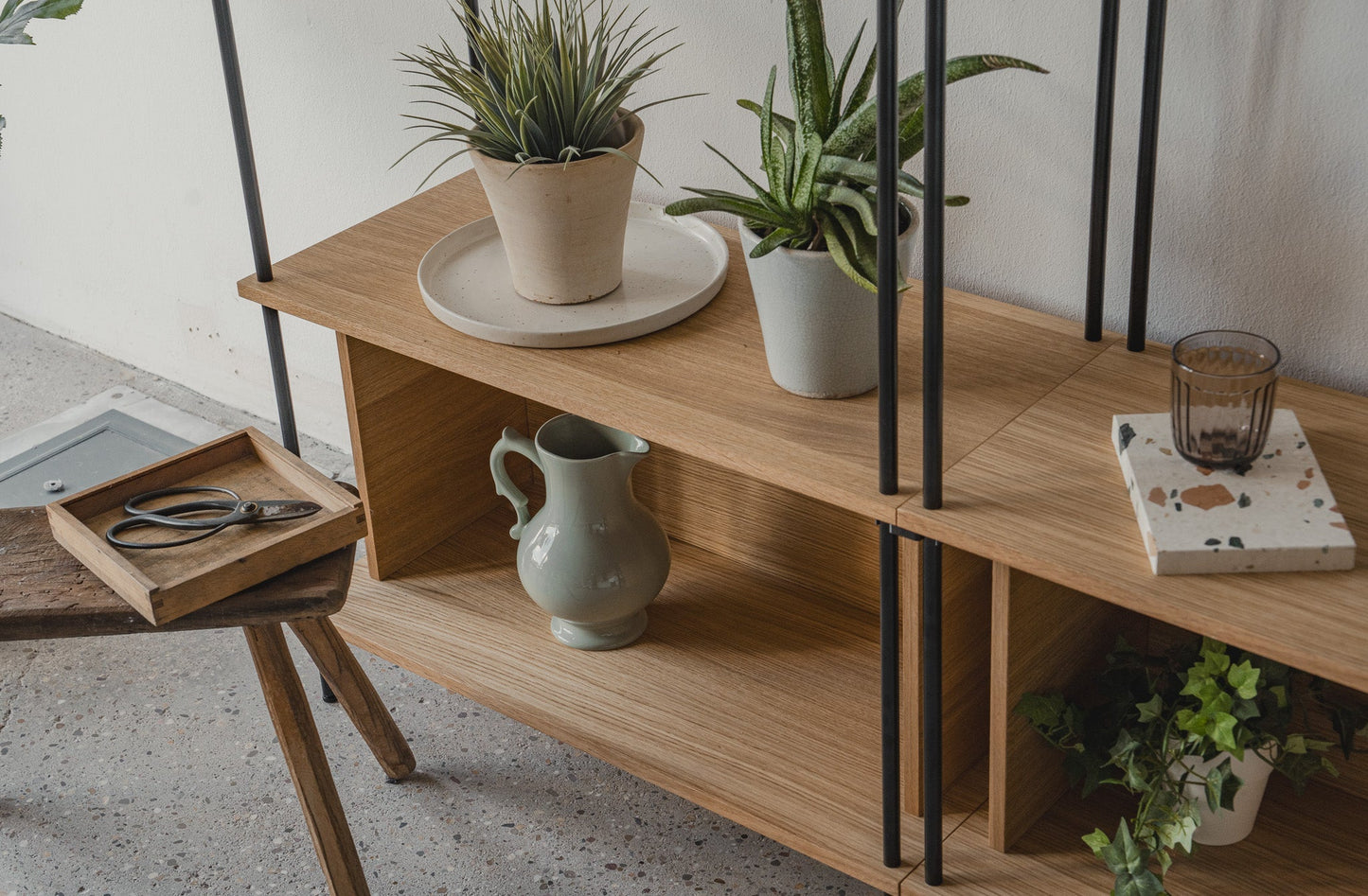 Large Double-Width Standing Library Bookshelf - KUUDU Modular Shelving System - Oak