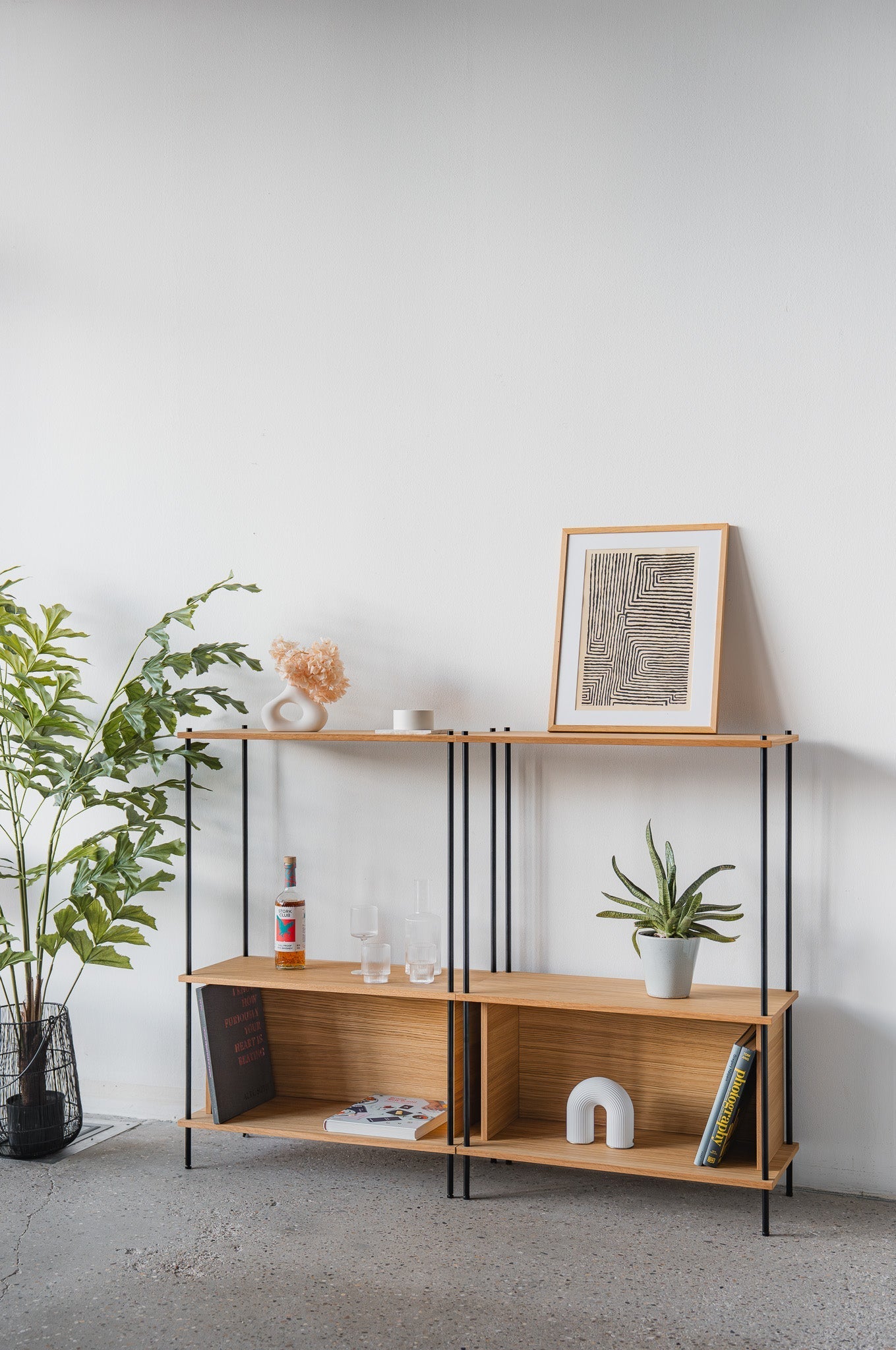 Modern Living Room Sideboard with Modular Sections - KUUDU Modular Shelving System - Oak