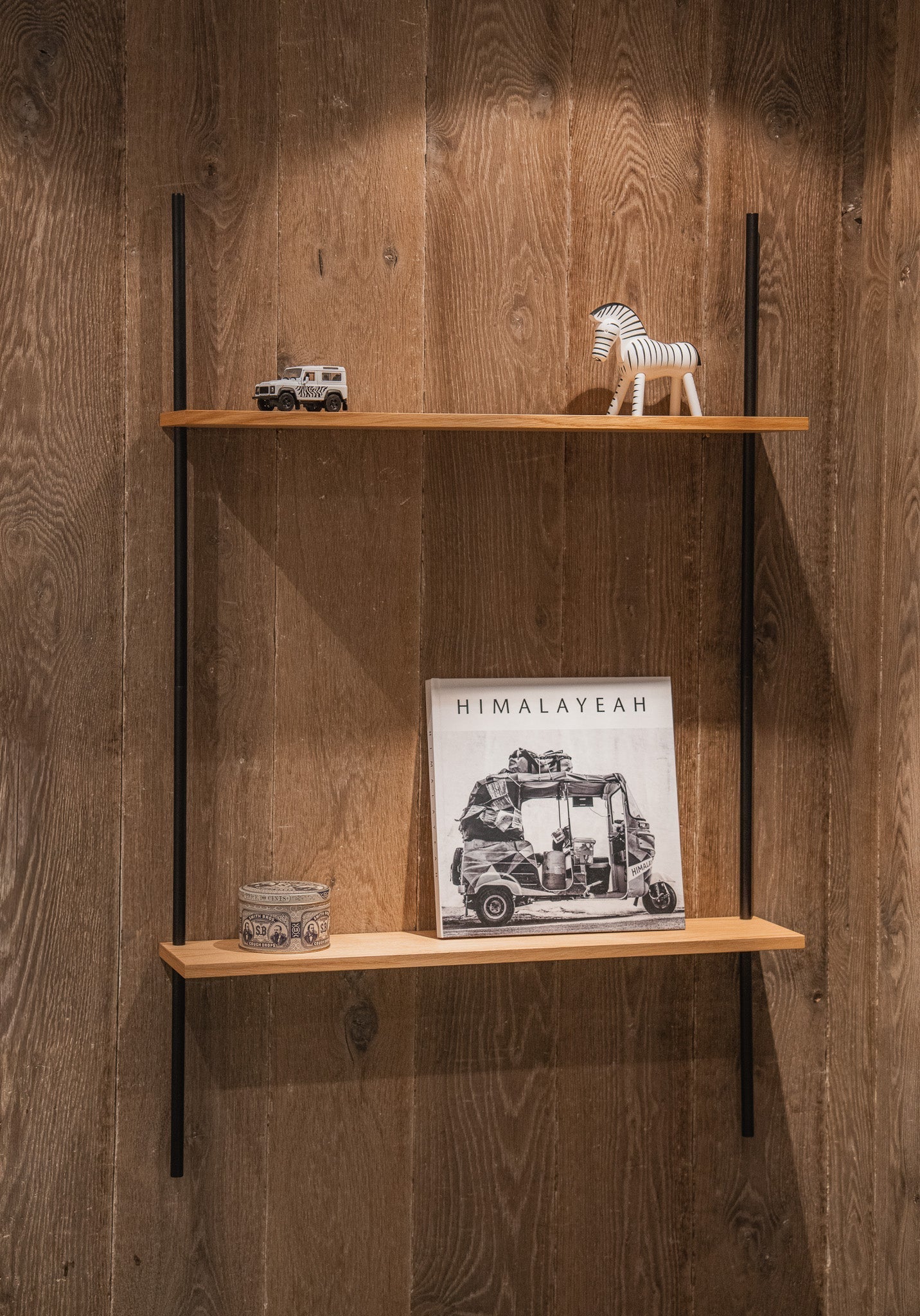 Compact oak wall shelf — KUUDU modular shelving system for bathroom, bedroom and office
