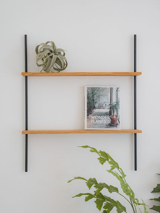 Compact oak wall shelf — KUUDU modular shelving system for bathroom, bedroom and office