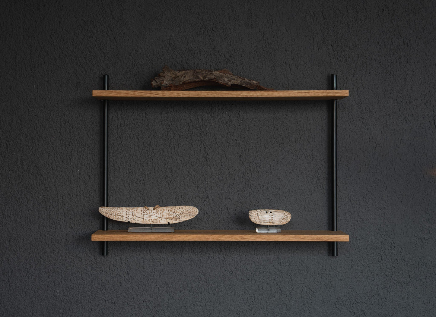 Minimalist oak wall shelf — KUUDU modular shelving system for living room and bathroom