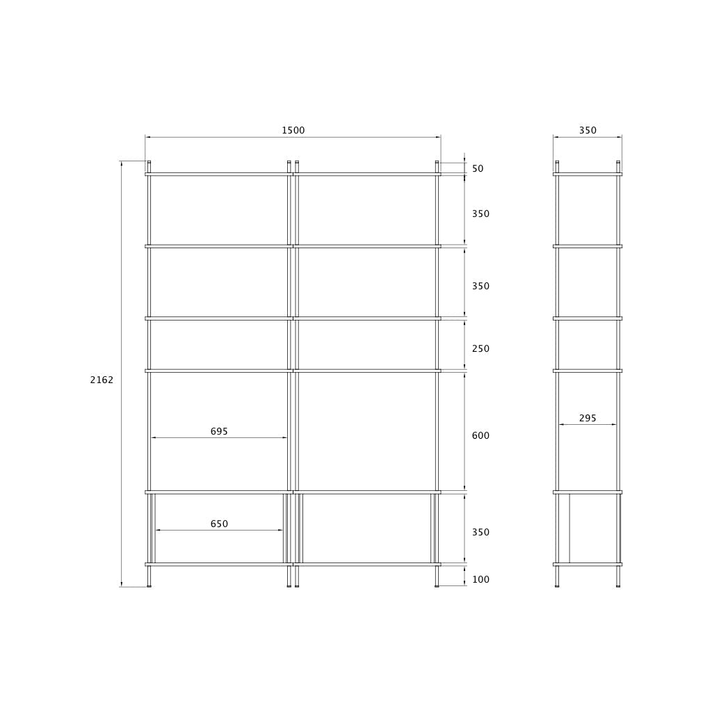 Large Double-Width Standing Library Bookshelf - KUUDU Modular Shelving System - Oak