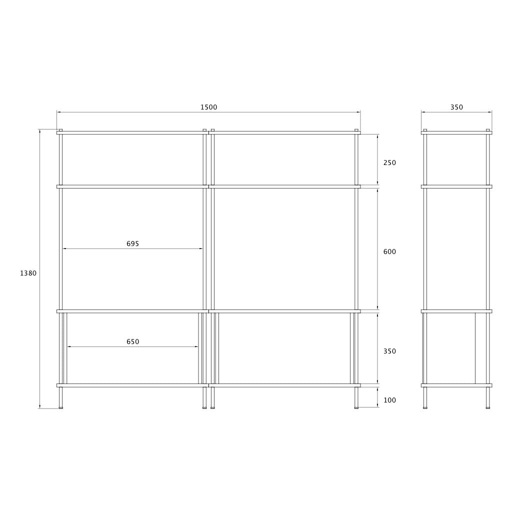 Wide Double-Section Sideboard with Open Storage - KUUDU Modular Shelving System - Oak