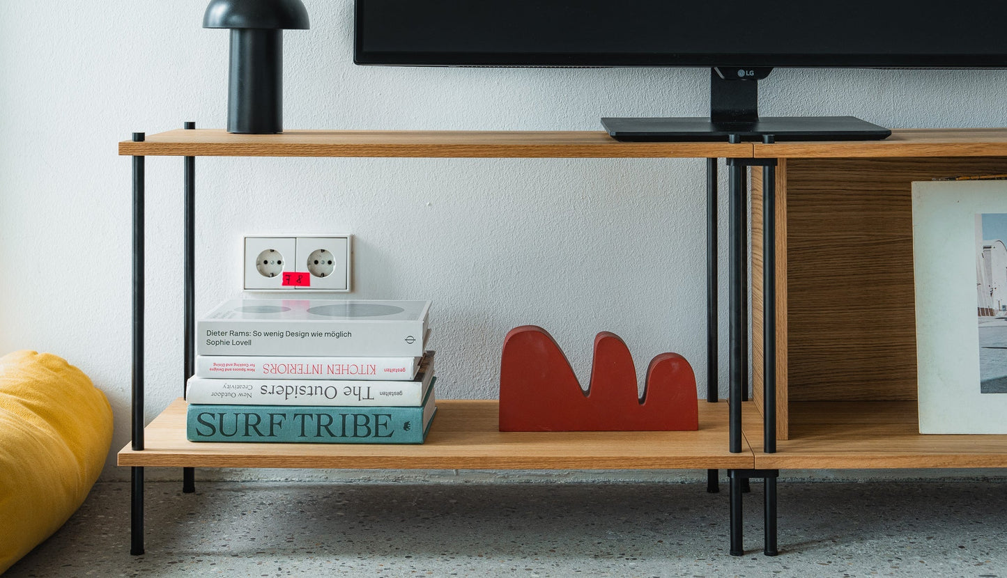 Double-Width Media Lowboard & TV Unit - KUUDU Modular Shelving System - Oak