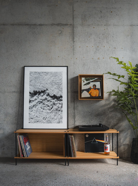 Double-Width Media Lowboard & TV Unit - KUUDU Modular Shelving System - Oak