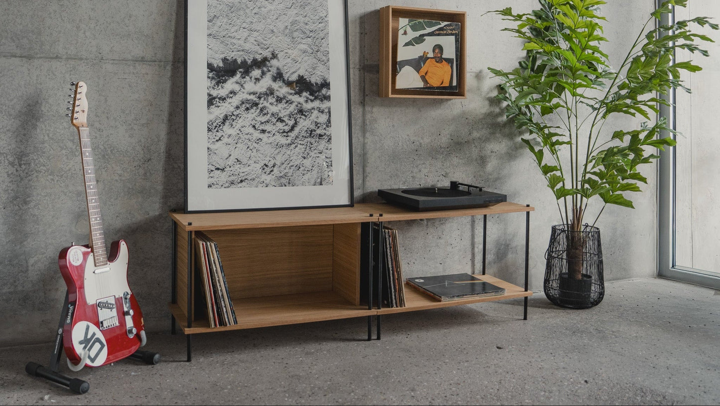 Double-Width Media Lowboard & TV Unit - KUUDU Modular Shelving System - Oak