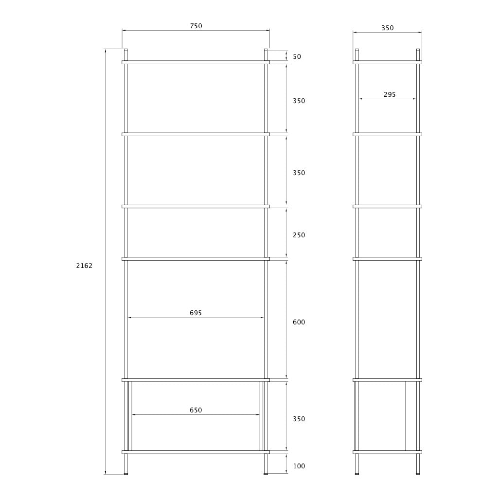 Slim & Tall Standing Display Shelf for Living Rooms - KUUDU Modular Shelving System - Oak