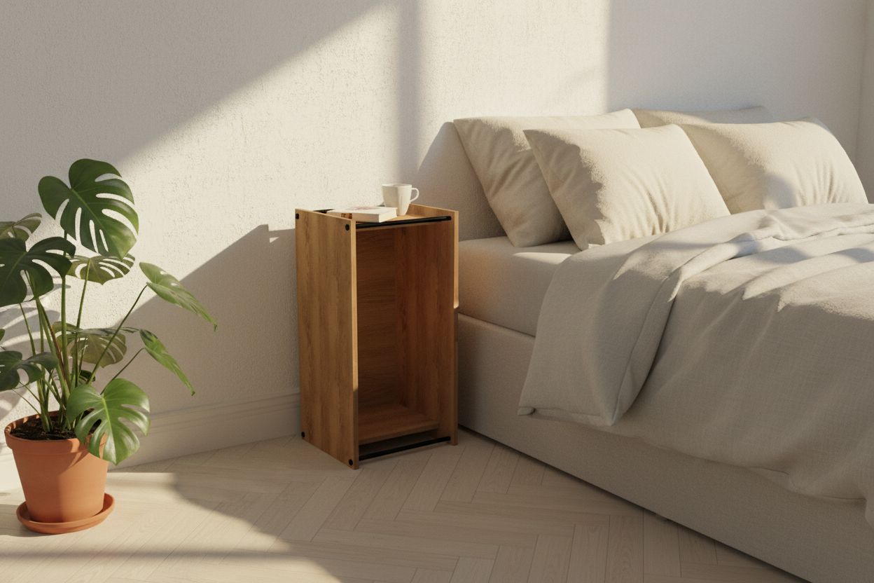 Solid oak storage box — KUUDU modular shelving system for living room and bedroom