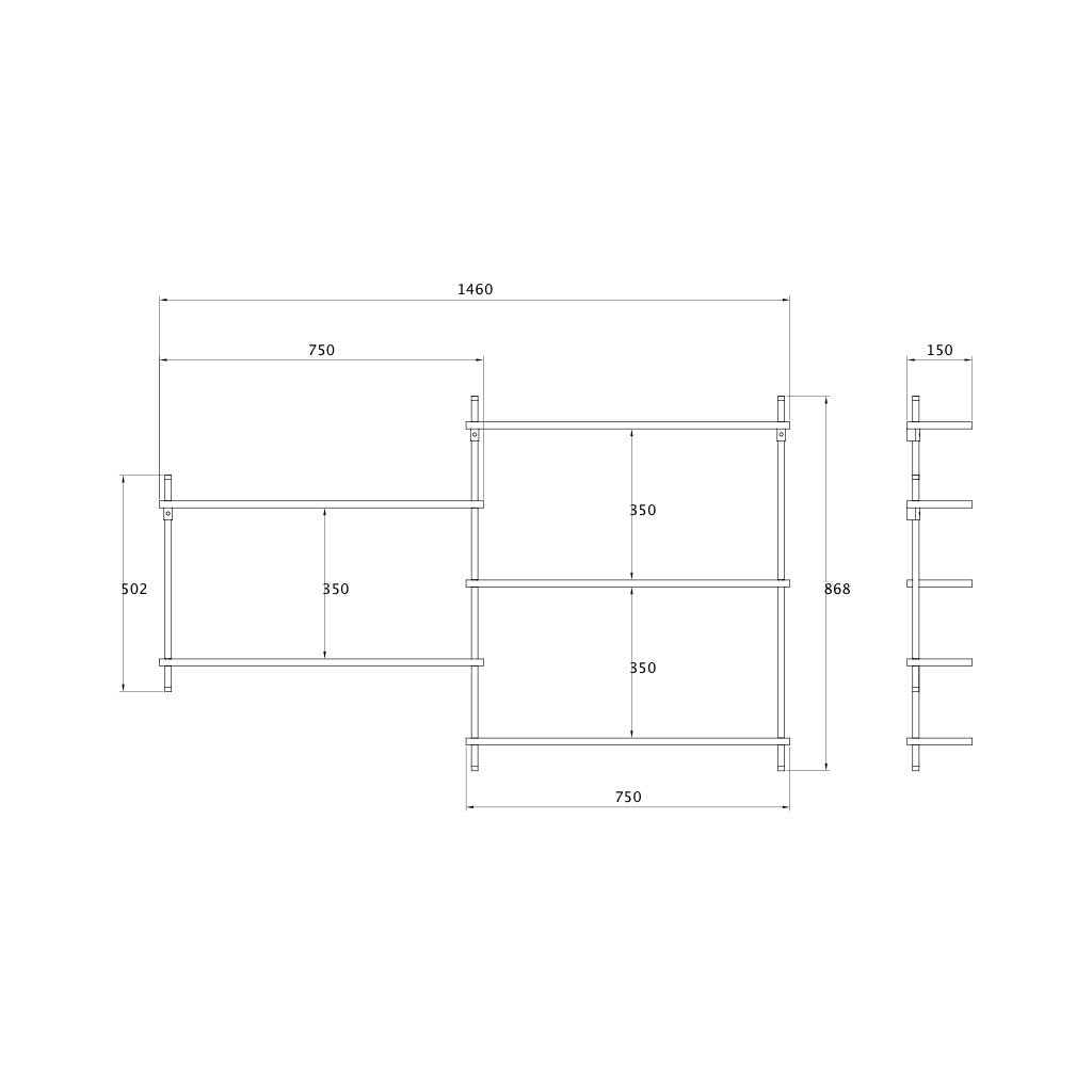 Scandi-style oak wall shelf with offset sections — KUUDU modular shelving system