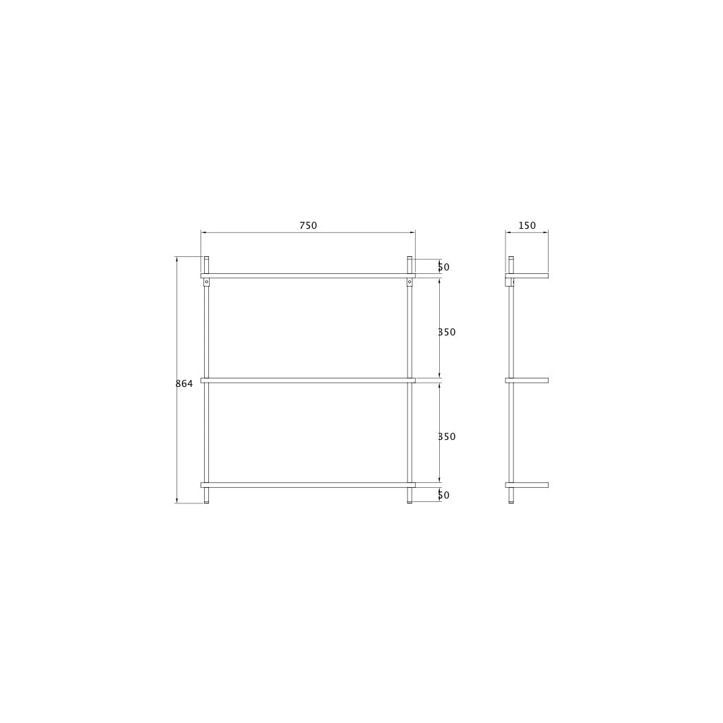 Floating oak hanging wall shelf — KUUDU modular shelving system for living room and bedroom