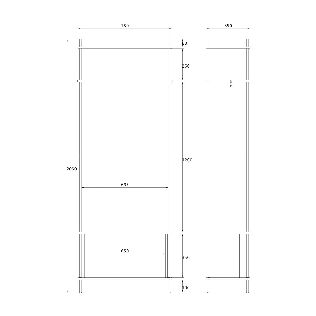 Tall standing oak wardrobe for entryways and narrow hallways — KUUDU modular shelving system