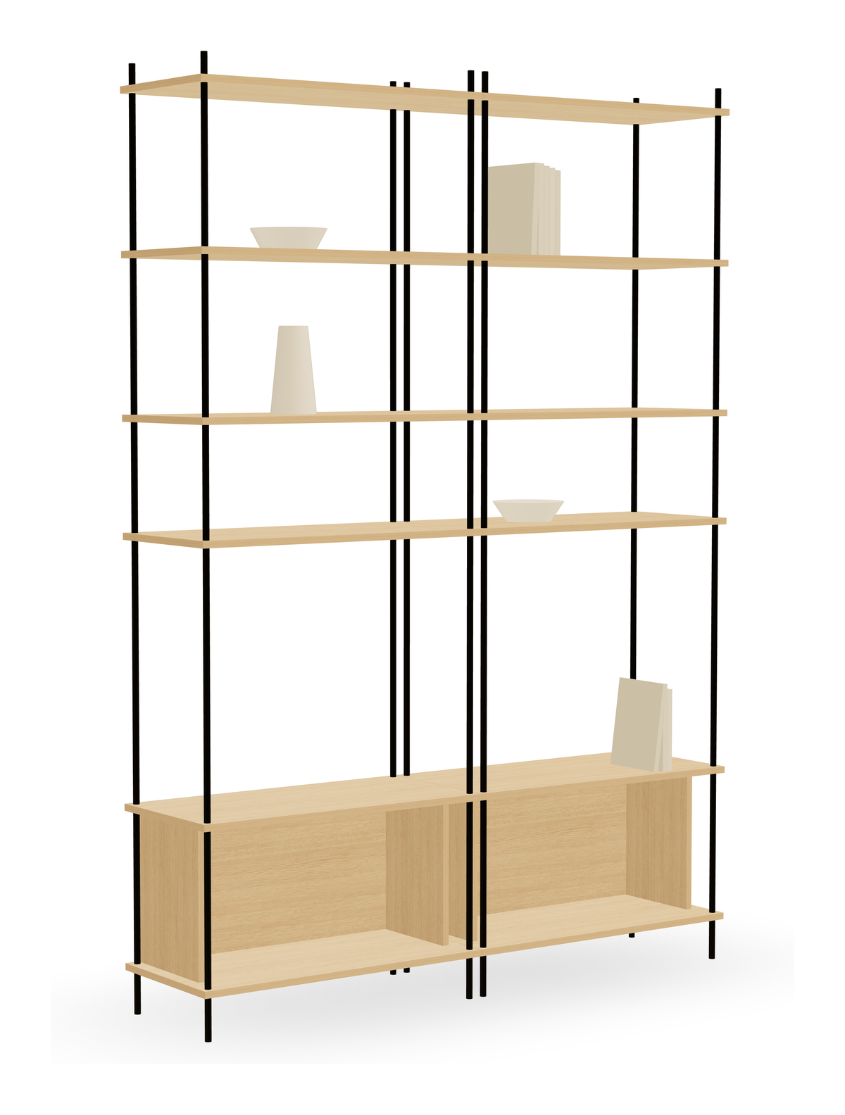 KUUDU Oak Library Bookshelf 216 cm - Double Section