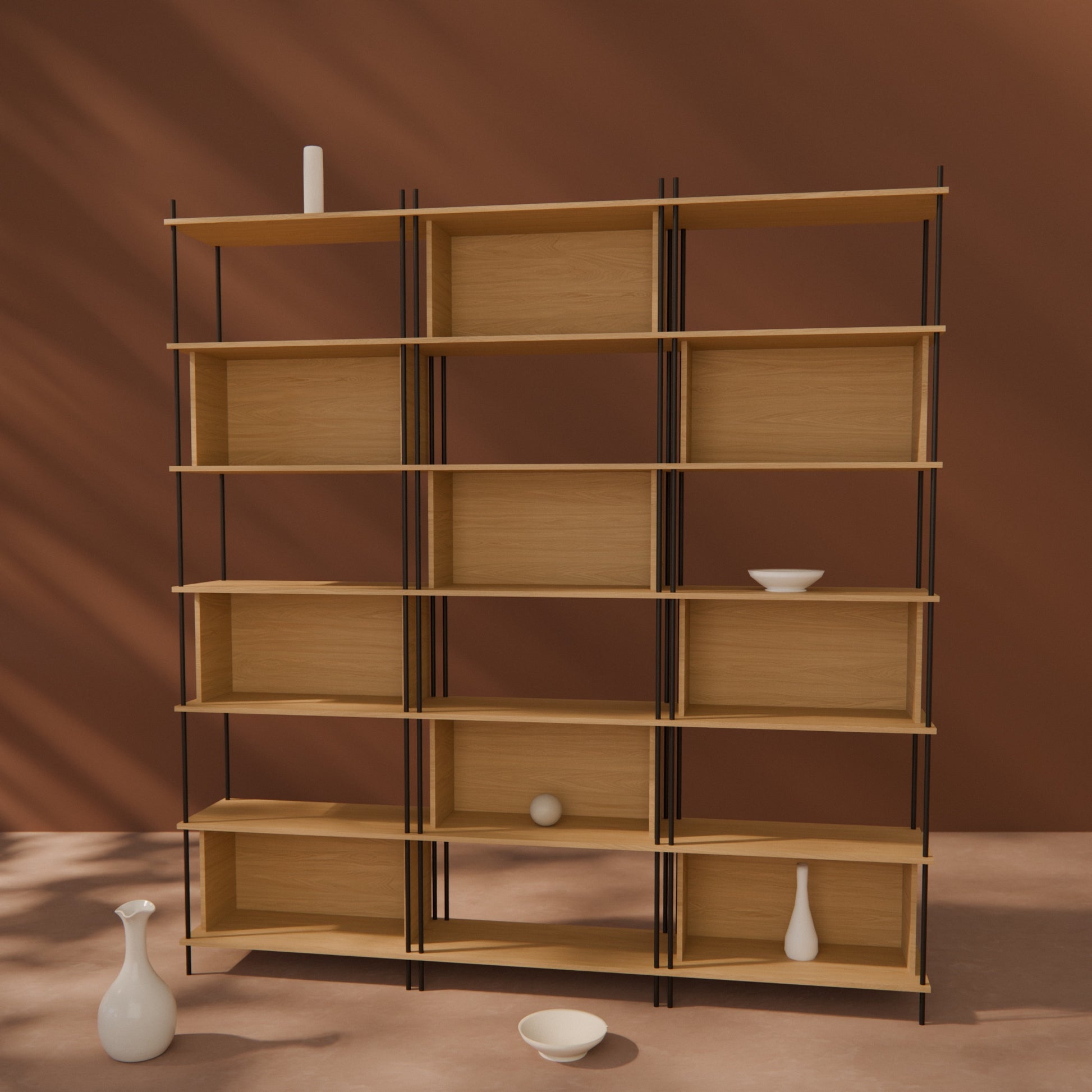 large-oak-bookshelf-225x237cm-chess-design -- Raumansicht