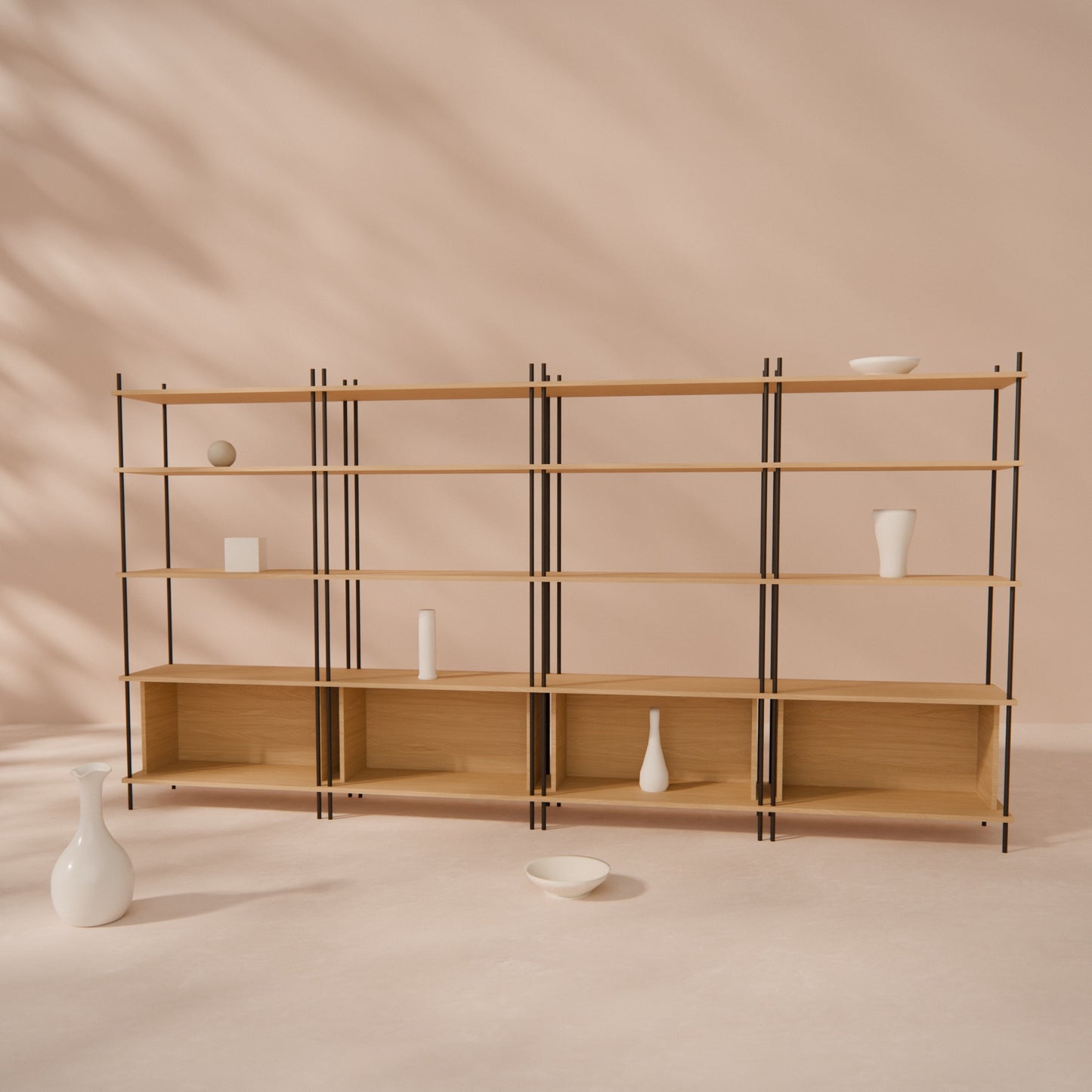 oak-bookshelf-300x154cm-four-closed-boxes -- Raumansicht