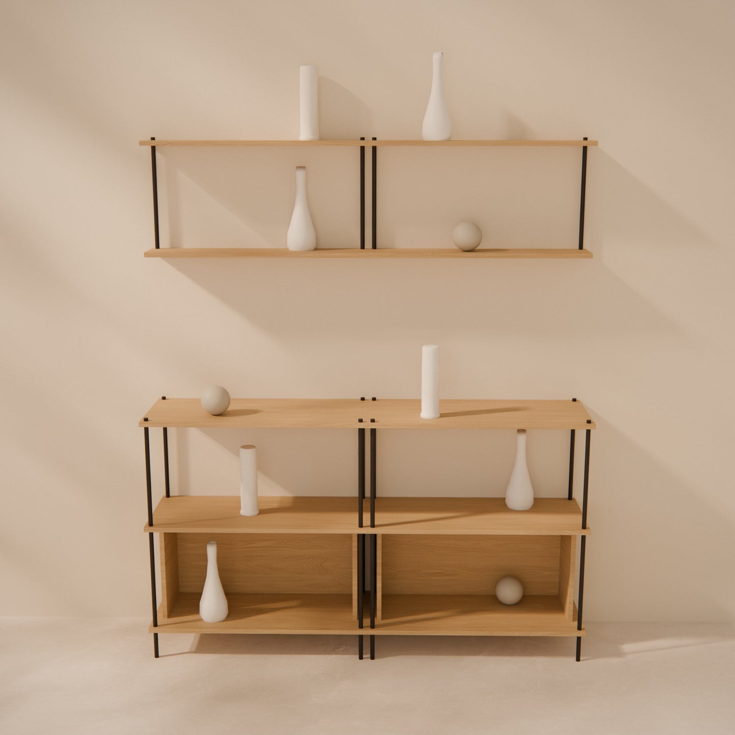 oak-buffet-combo-150cm-sideboard-wall-shelf -- Raumansicht