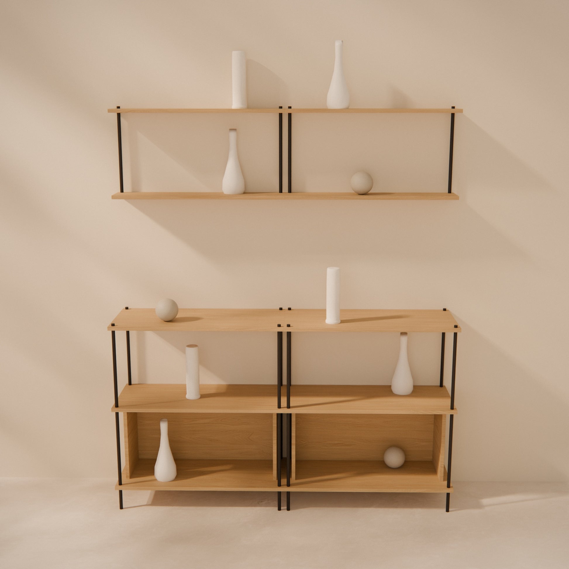 oak-buffet-combo-150cm-sideboard-wall-shelf -- Raumansicht