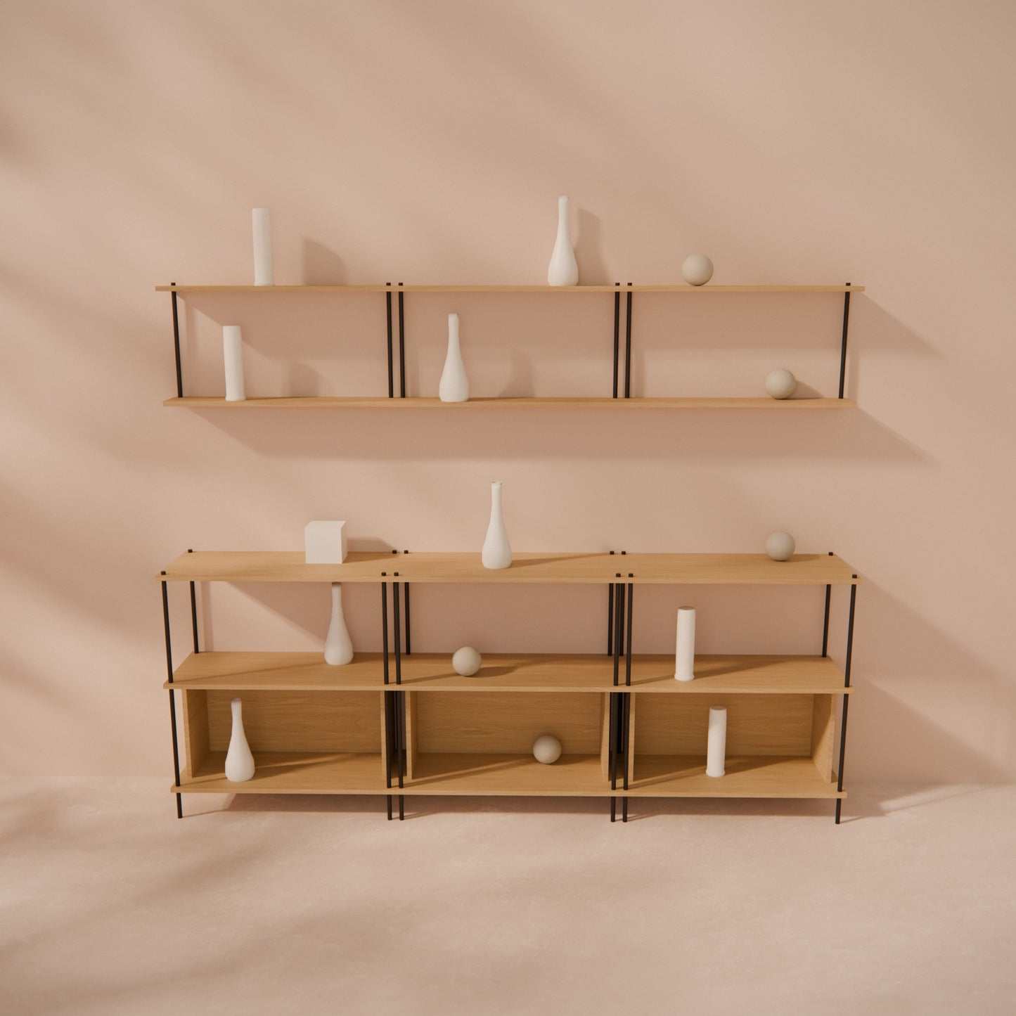 oak-buffet-combo-225cm-sideboard-wall-shelf -- Raumansicht