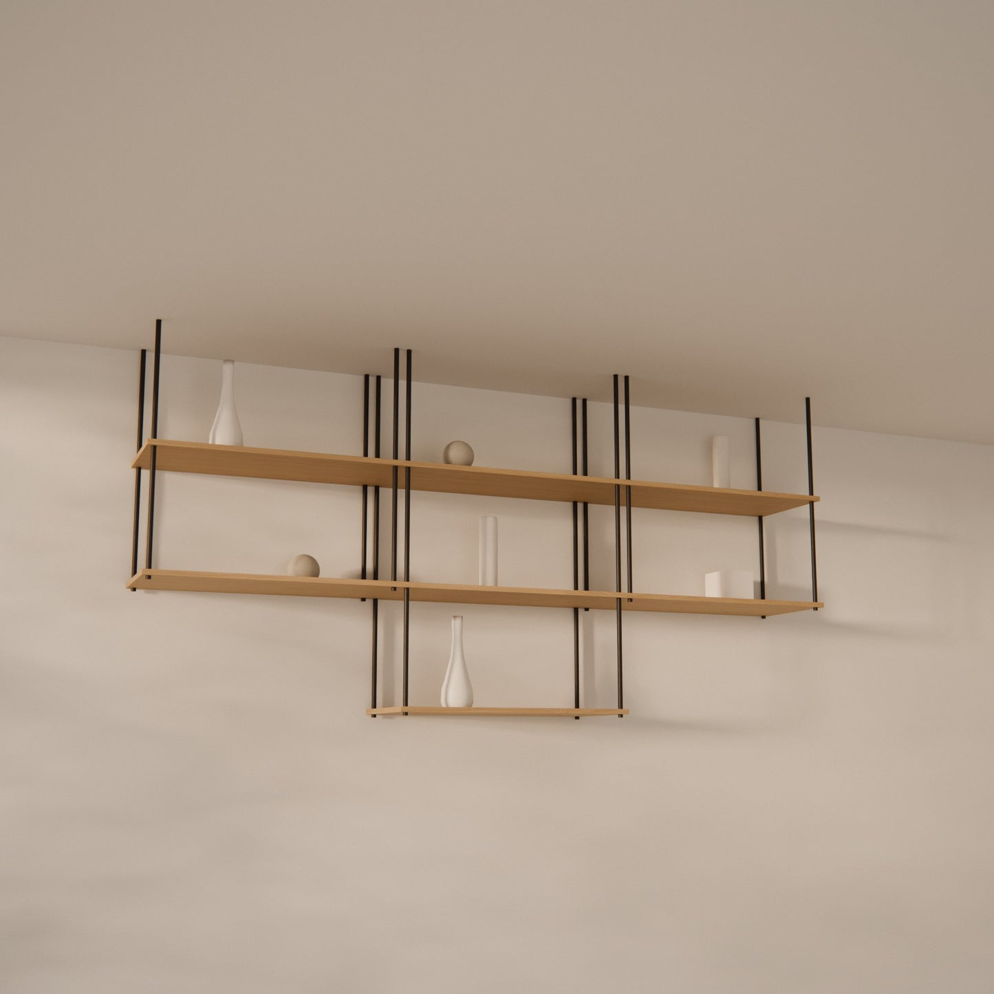 oak-ceiling-shelf-225x111cm-with-center-drop -- Raumansicht