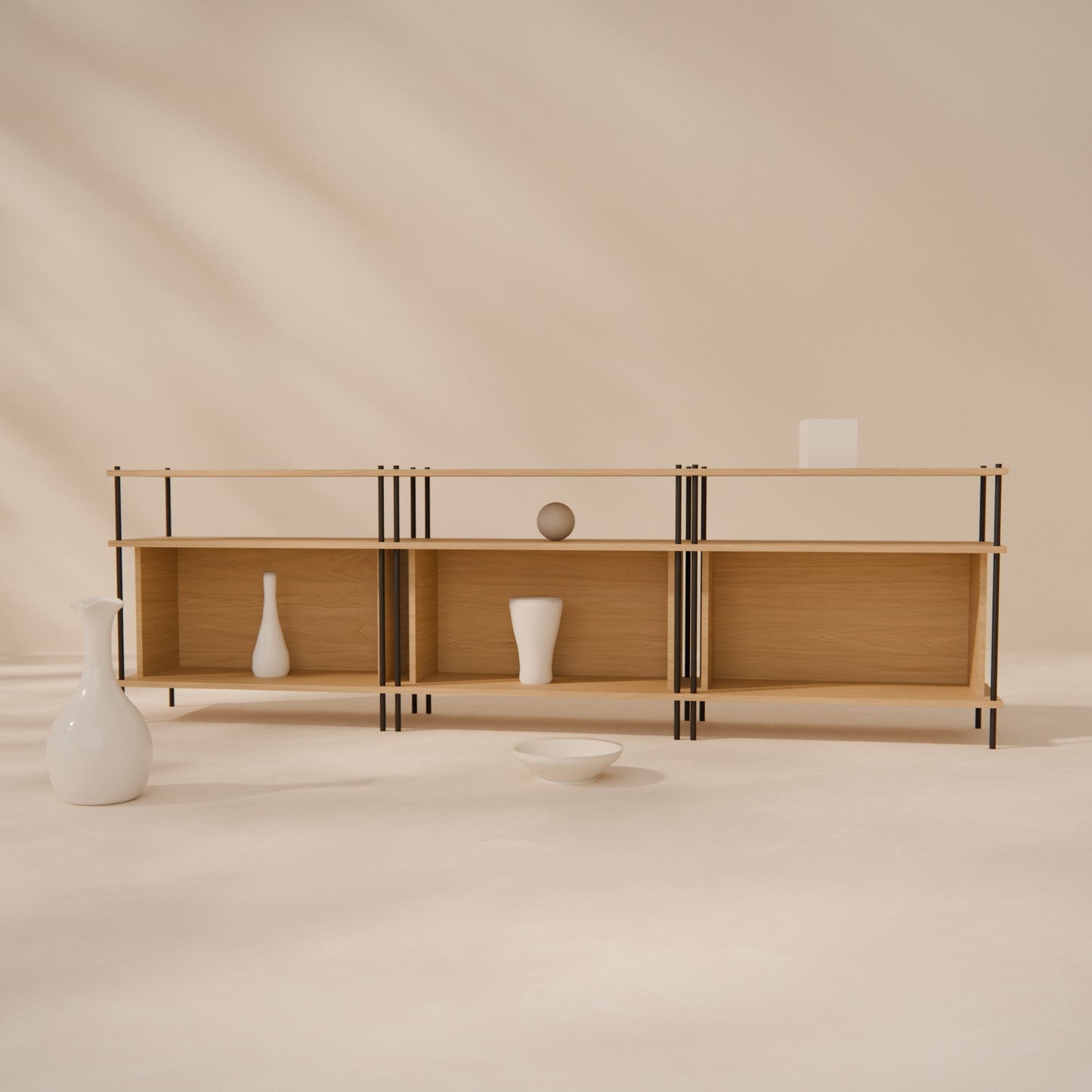 oak-lowboard-225cm-three-closed-boxes -- Raumansicht
