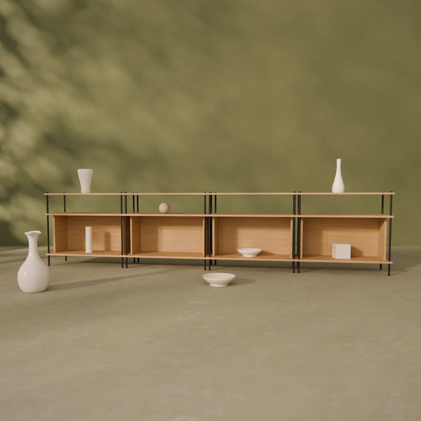 oak-lowboard-300cm-four-closed-boxes -- Raumansicht