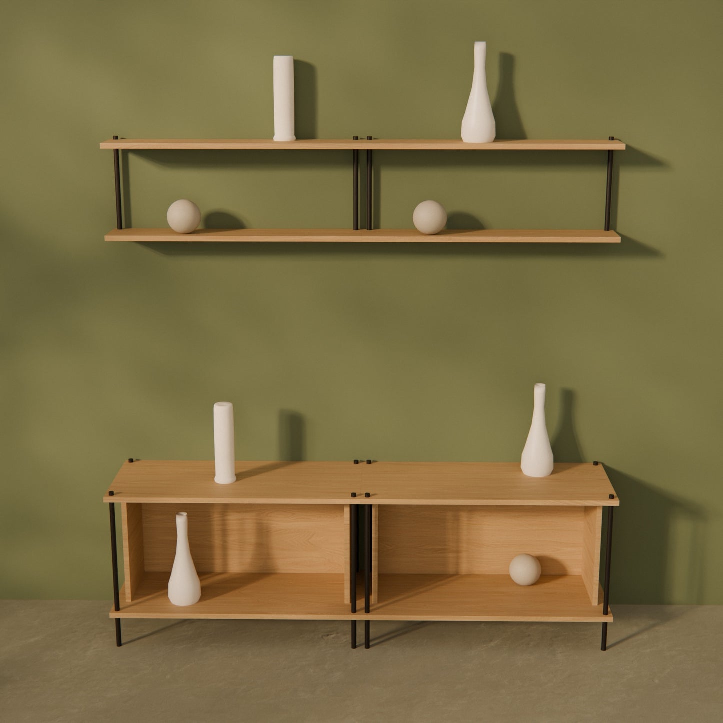oak-media-combo-150cm-tv-bench-floating-shelf -- Raumansicht