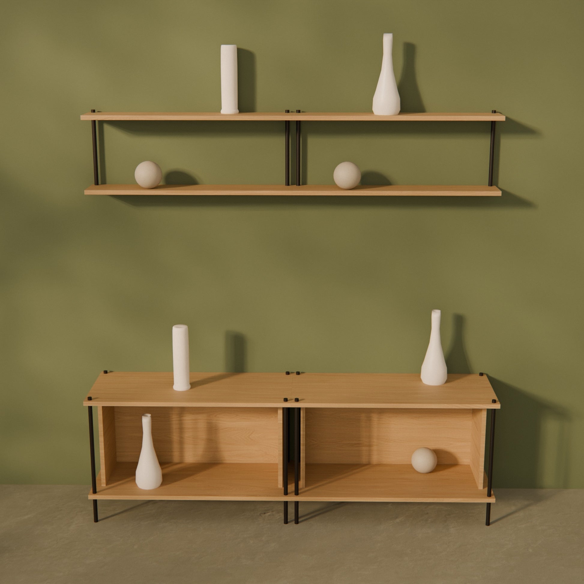 oak-media-combo-150cm-tv-bench-floating-shelf -- Raumansicht