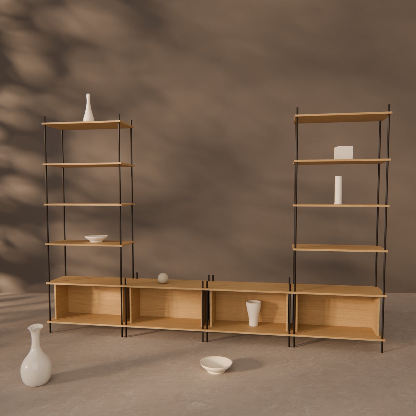 oak-stepped-shelf-300x201cm-four-closed-boxes -- Raumansicht