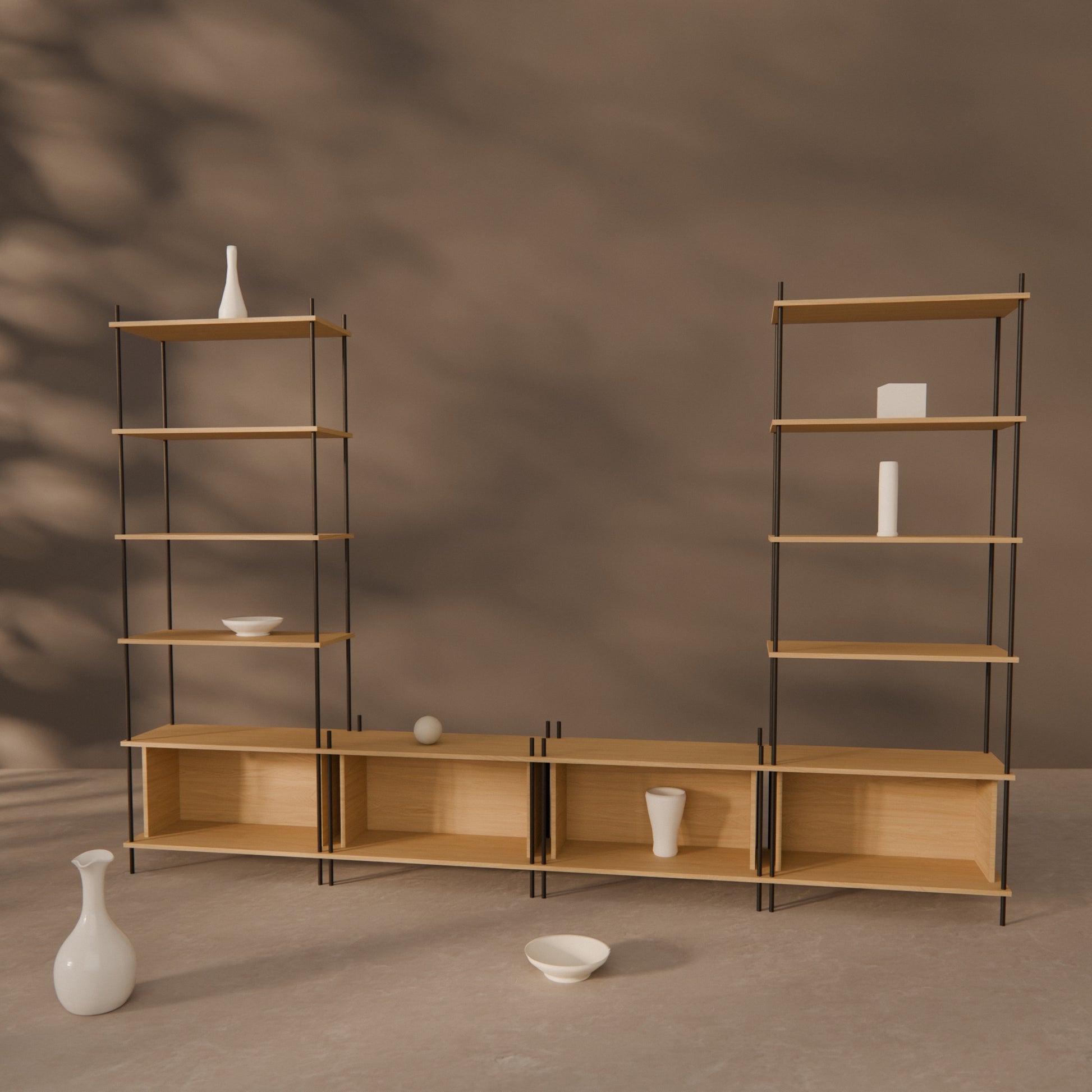 oak-stepped-shelf-300x201cm-four-closed-boxes -- Raumansicht