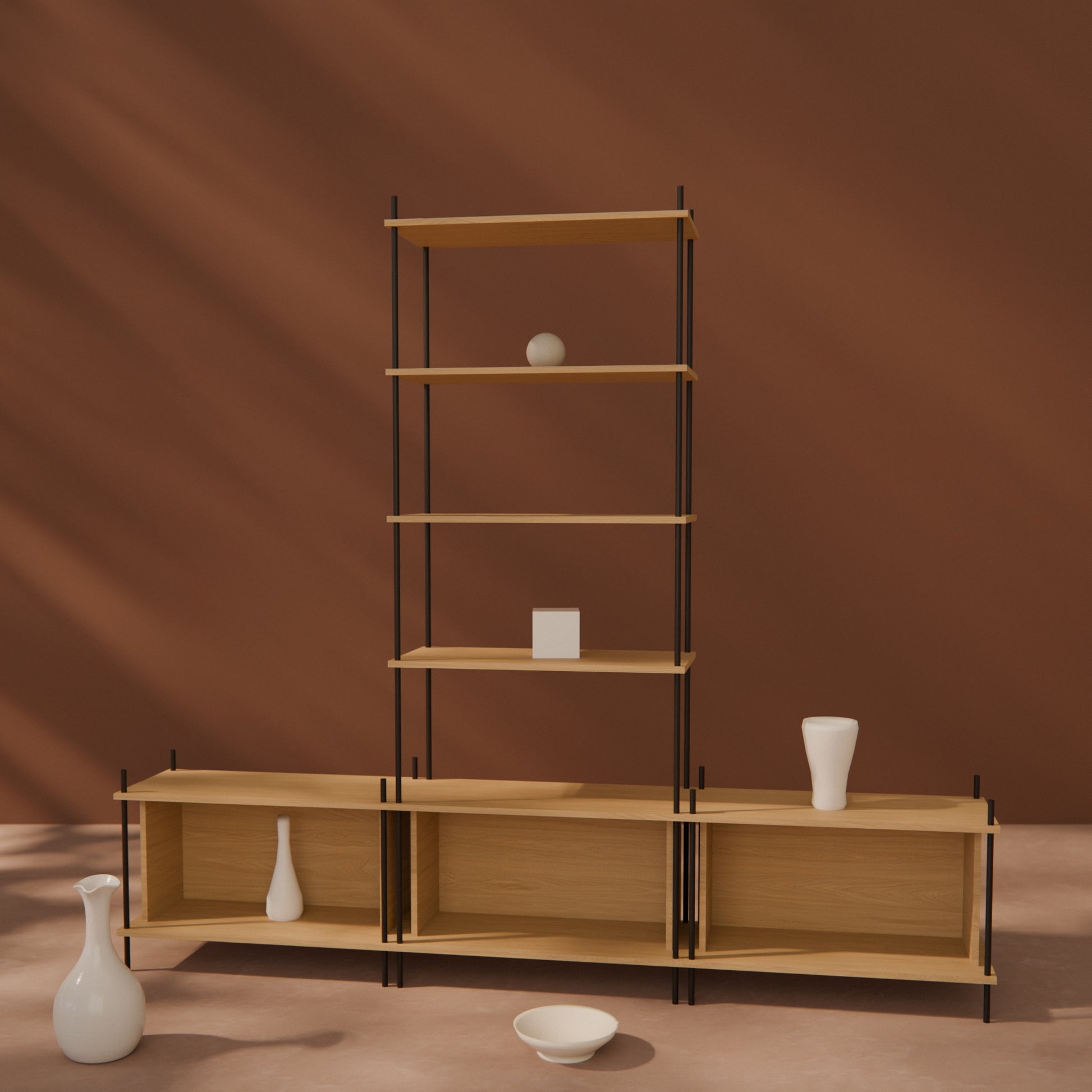oak-wall-unit-225x201cm-with-center-tower -- Raumansicht