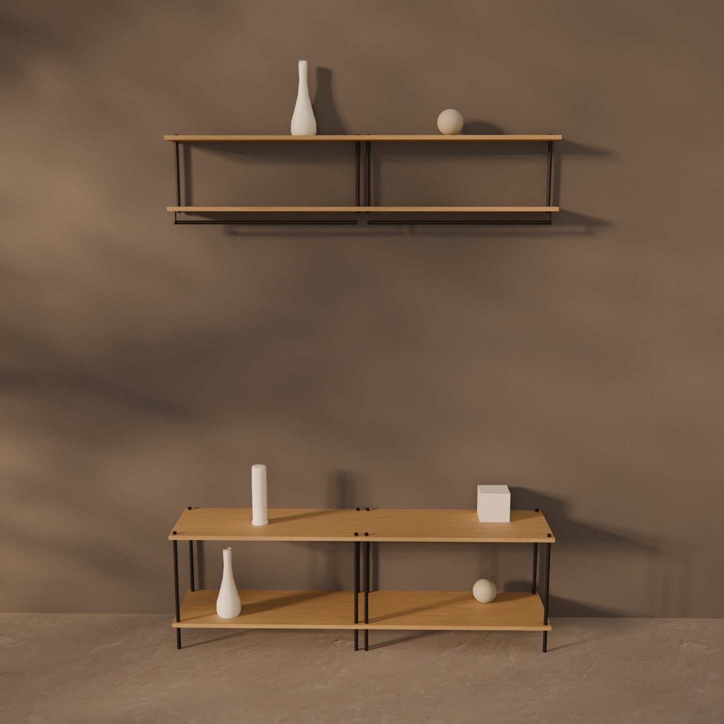 oak-wardrobe-combo-150cm-coat-rail-bench -- Raumansicht